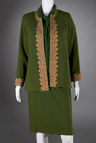 Ladies Akira Isogawa olive green embroidered suit