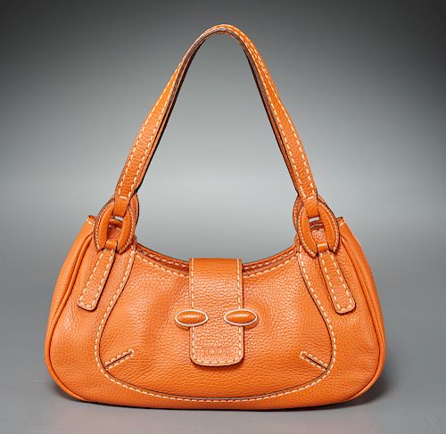 Tod's orange pebbled leather handbag