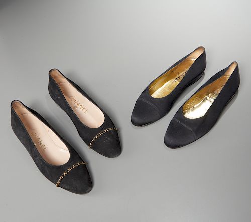 (2) pairs of Chanel black flat shoes