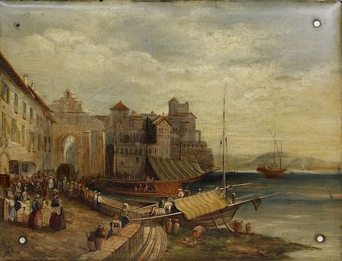 Oil on Panel "View of the Port of Mola Italy", circa 1880