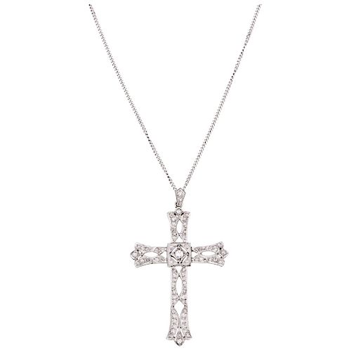 A diamond 18K and 14K white gold necklace and cross.