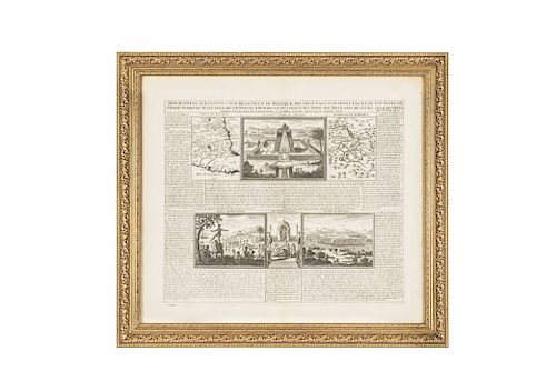 Chatelain, Henry Abraham. Description, Situation & Vue de la Ville de Mexique... Amsterdam, 1719. Grabado, 37.5 x 43.5 cm.