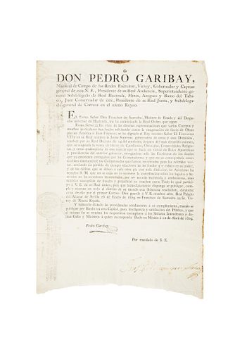 Garibay, Pedro. Bando. Que se suspeda la venta de bienes de Capellanías, Obras Pías, Comunidades Religiosas. México: 1809.