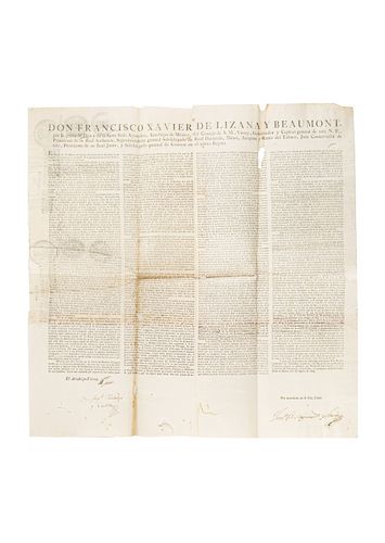 Lizana y Beaumont, Fracisco Xavier de. Bando de 1809 con la firma de Miguel Hidalgo y Costilla. México a 25 de Agosto de 1809.