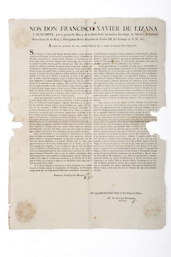 Lizana y Beaumont, Francisco Xavier. Edicto Contra la Causa de Miguel Hidalgo. México, 8 de octubre de 1810.