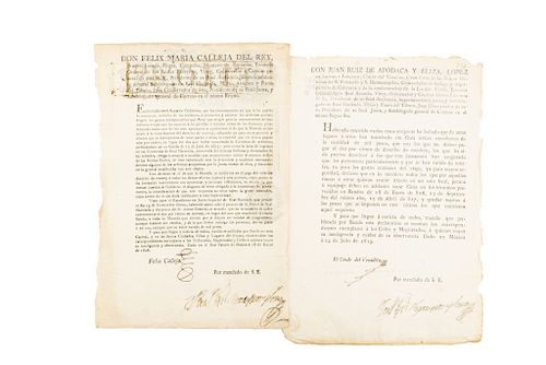 Calleja del Rey, Félix María / Ruíz de Apodaca y Eliza, Juan. Bandos: Sobre el pago de impuesto del derecho de convoy. México: 1816-19.