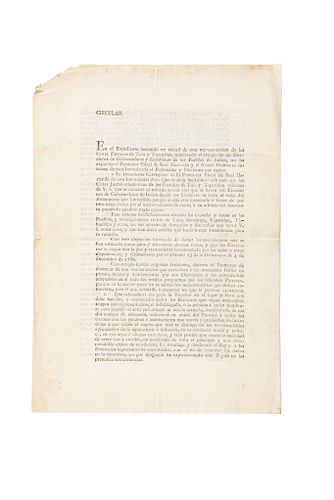Gutiérrez del Mazo, Ramón. Circular. Solicitud para que se reforme el método actual de elcciones de Gobernadores de Indios. Méx., 1817.