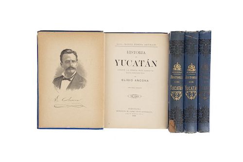 Ancona, Eligio. Historia de Yucatán, desde la Época más Remota Hasta Nuestros Días. Barcelona: 1889. Piezas: 4.