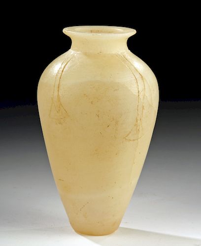 Egyptian New Kingdom Alabaster Jar w/ Incised Lotuses