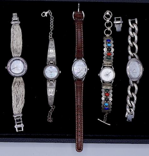LOT 5 SILVER LADIES WATCHES
