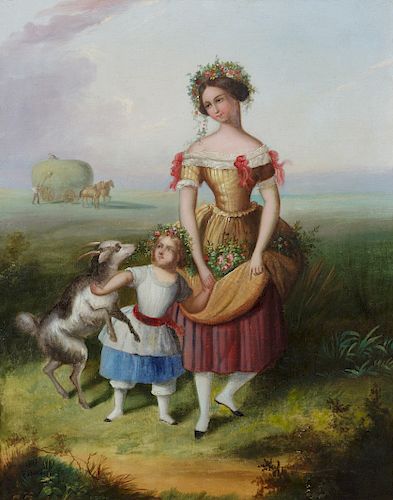 Thomas Birch
(American, 1779-1851) 
Mother and Child Adorned with Flowers in a Landscape, 1837
