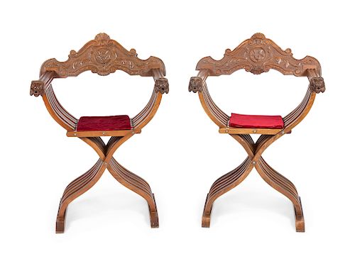 A Pair of Savonarola Chairs
Height 35 3/4 x width 23 1/4 x depth 16 inches.