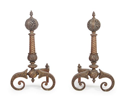A Pair of Brass Andirons
Height 25 3/4 inches.
