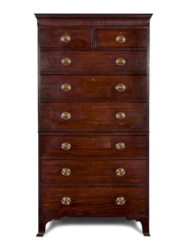 A George III Mahogany Chest on Chest
Height 73 1/4 x width 43 x depth 22 1/4 inches.