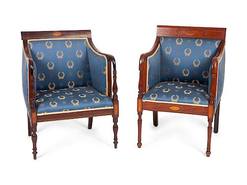 Two Federal Mahogany Upholstered Armchairs
Height 36 1/4 x width 26 1/4 x depth 23 inches.