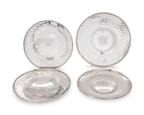 Four American Silver Reticulated Dishes
20th Century
including examples by Mauser Mfg. Co., Frank M. Whiting, Gorham Mfg. Co., and Roger Williams Silv