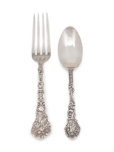An American Silver Flatware Service for Eight
Gorham Mfg. Co., Providence, RI
Versailles pattern, comprising:8 lunch forks22 teaspoons30 items total.