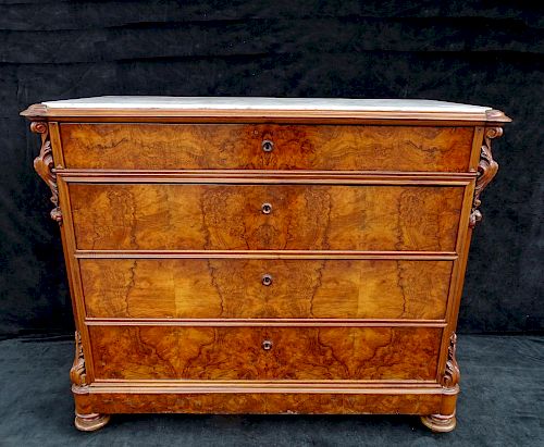 19TH C. CONTINENTAL MARBLE TOP WALNUT COMMODE