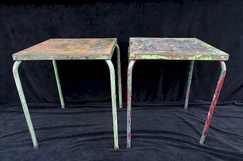 2 SIMILAR INDUSTRIAL PAINTED IRON TABLES