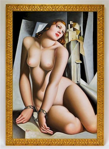 Aft. Tamara Lempicka Art Deco Nude Female Painting