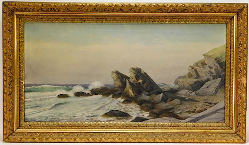 19C. Newport RI Ochre Point O/C Seascape Painting