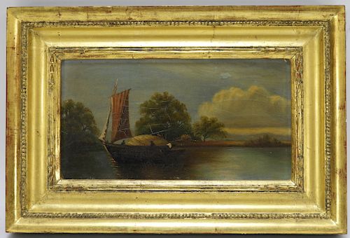 19C. H. E. Cook Dutch River O/B Sailing Painting