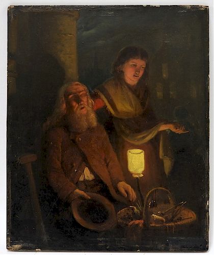 19C. Dutch Illuminated Sleeping Man Genre Painting
