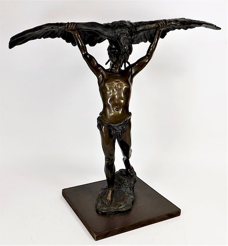 Ludwig Graefner Prometheus Falconer Bronze Statue