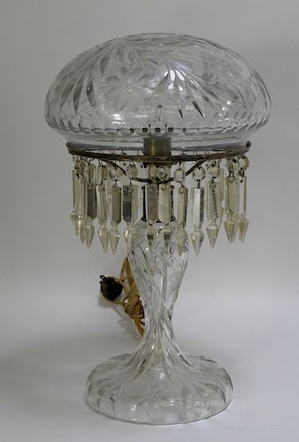 Antique American Cut Glass Prism Floral Lamp