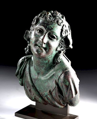 Superb Roman Bronze Bust of Young Bacchus, XRF Tested