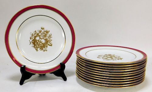 12 Spode Tiffany & Co Raspberry Border Gilt Plates
