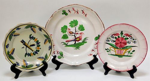 3PC French St. Clement Faience Pottery Plates