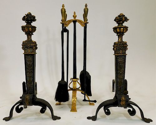 PR European Ornate Andirons & Fireplace Tools