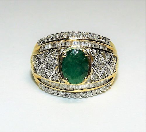 14K Yellow Gold Diamond & Emerald Cocktail Ring