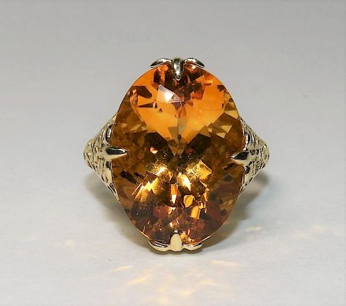 14K Yellow Gold Large Oval Citrine Ring