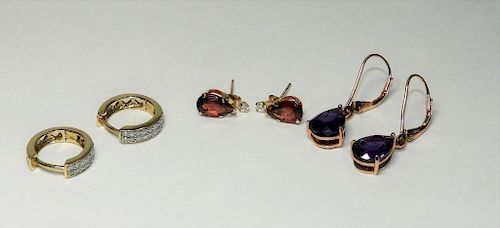 3 PR Amethyst Garnet Diamond Earrings