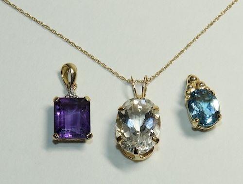 3 Amethyst White Sapphire & Topaz Pendant Necklace