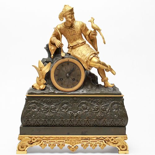 French Orientalist Gilt Bronze Mantel Clock C.1800