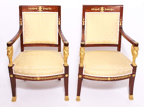 French Jacob Frères Bronze Mounted Armchairs 1800