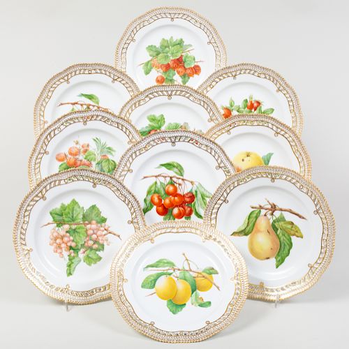 Set of Ten Royal Copenhagen Porcelain 'Flora Danica' Plates