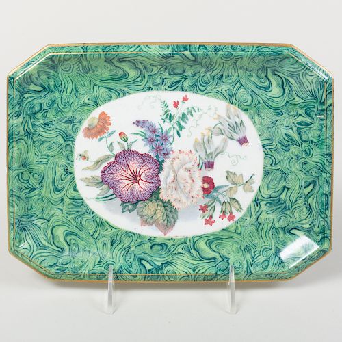 Continental Porcelain Faux Malachite Decorated Tray