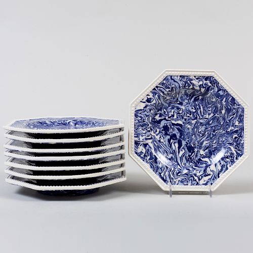 Set of Eight Pascale Mestre Octagonal Blue and White Aptware Plates