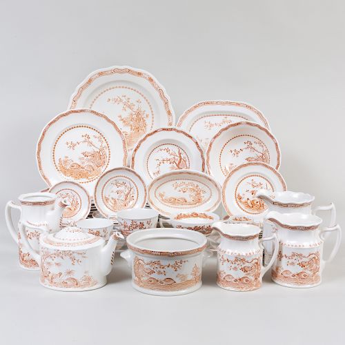 Furnivals Transfer Printed Porcelain Part Dinner Service, in the 'Quail Brown' Pattern 