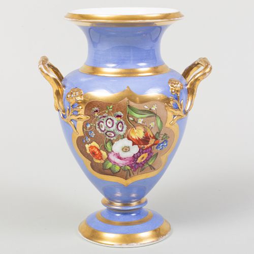 English Lavender Ground Porcelain Two Handle Vase