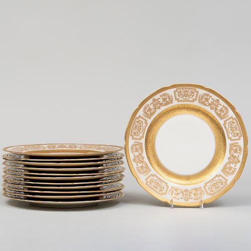 Set of Twelve Czechoslovakian Porcelain Gilt-Decorated Dinner Plates