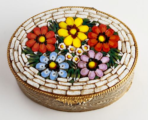 Italian Micromosaic Floral Motif Small Oval Box