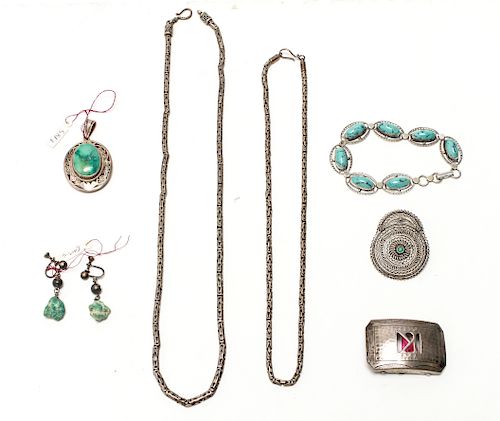 Silver & Turquoise Jewelry, Group of 7