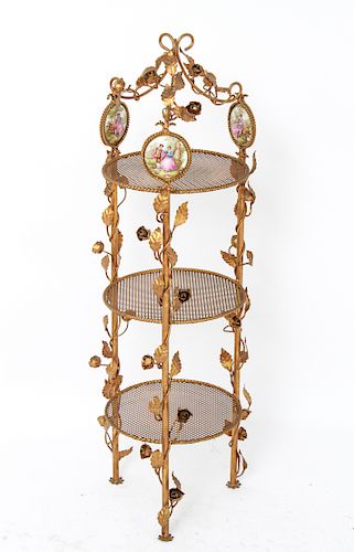 French Style Three-Tiered Gilt Stand with Plaques