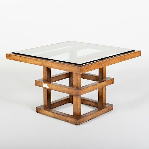 Modern "Malevich" Oak and Glass Low Table
