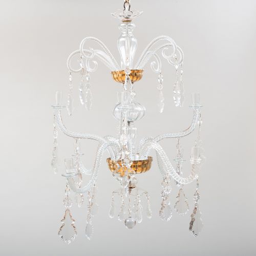 Modern Gilt and Clear Glass Eight-Light Chandelier, Possibly Venetian